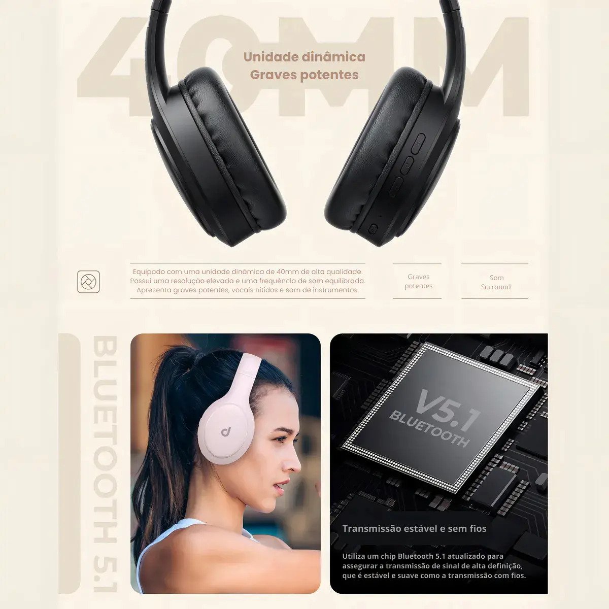 Fone de Ouvido Headphone Bluetooth Dapon H02D 22h