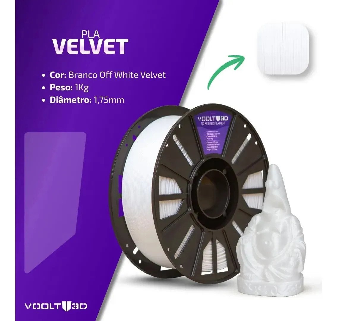 Filamento PLA Branco Velvet 1kg Voolt3D High Speed