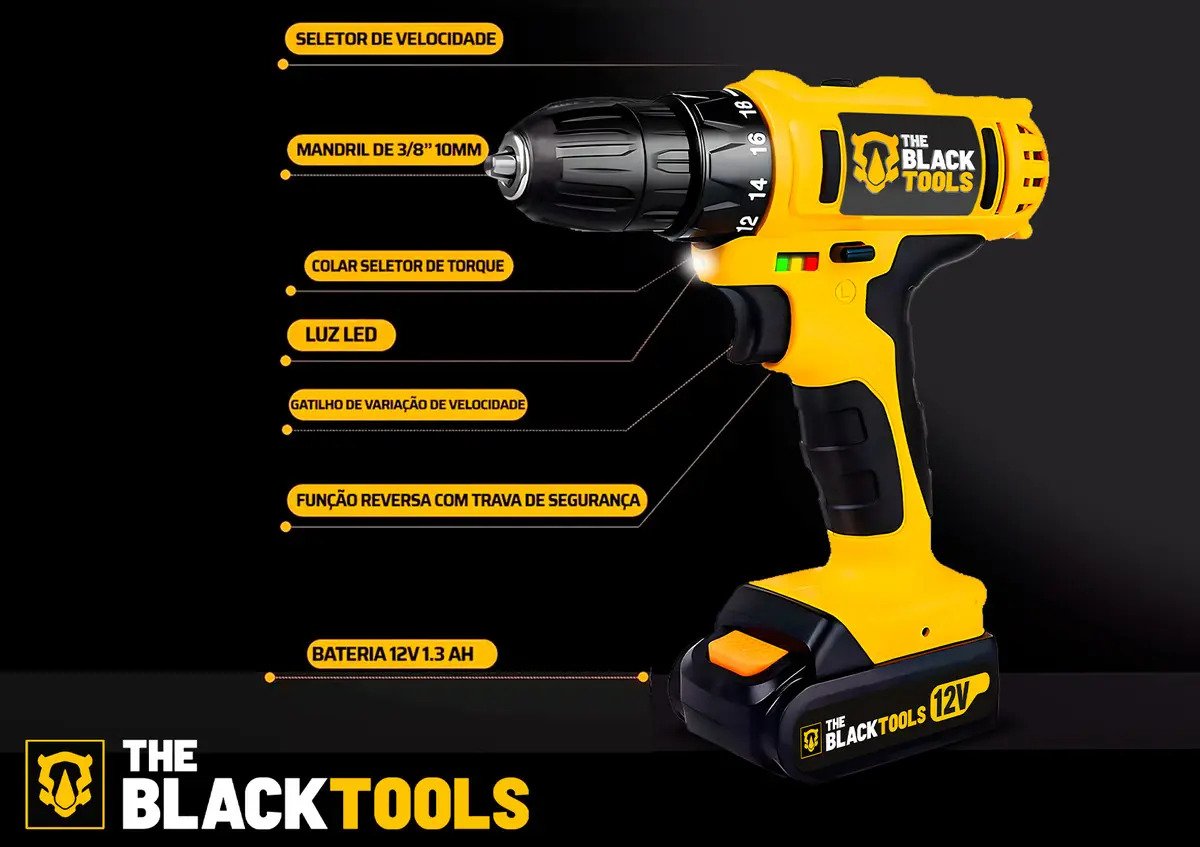 Furadeira Parafusadeira Sem Fio 12V TB-12E The Black Tools