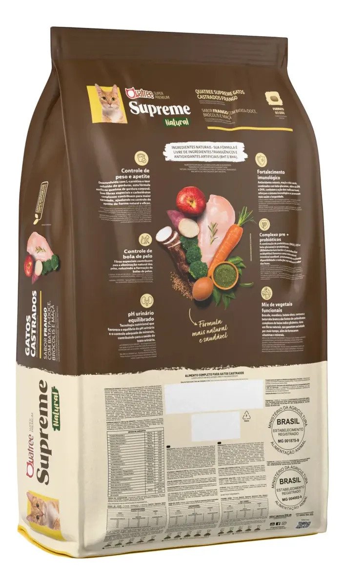 Ração Quatree Supreme Gatos Castrados Frango 10,1kg