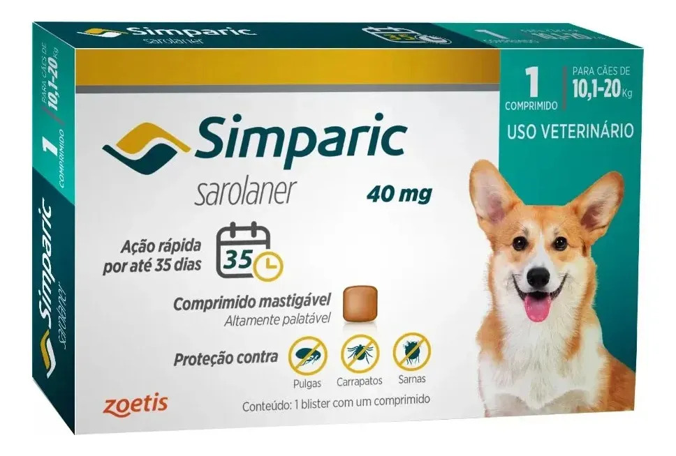 Antipulgas Simparic 80mg (20,1 a 40kg) 1 Comprimido