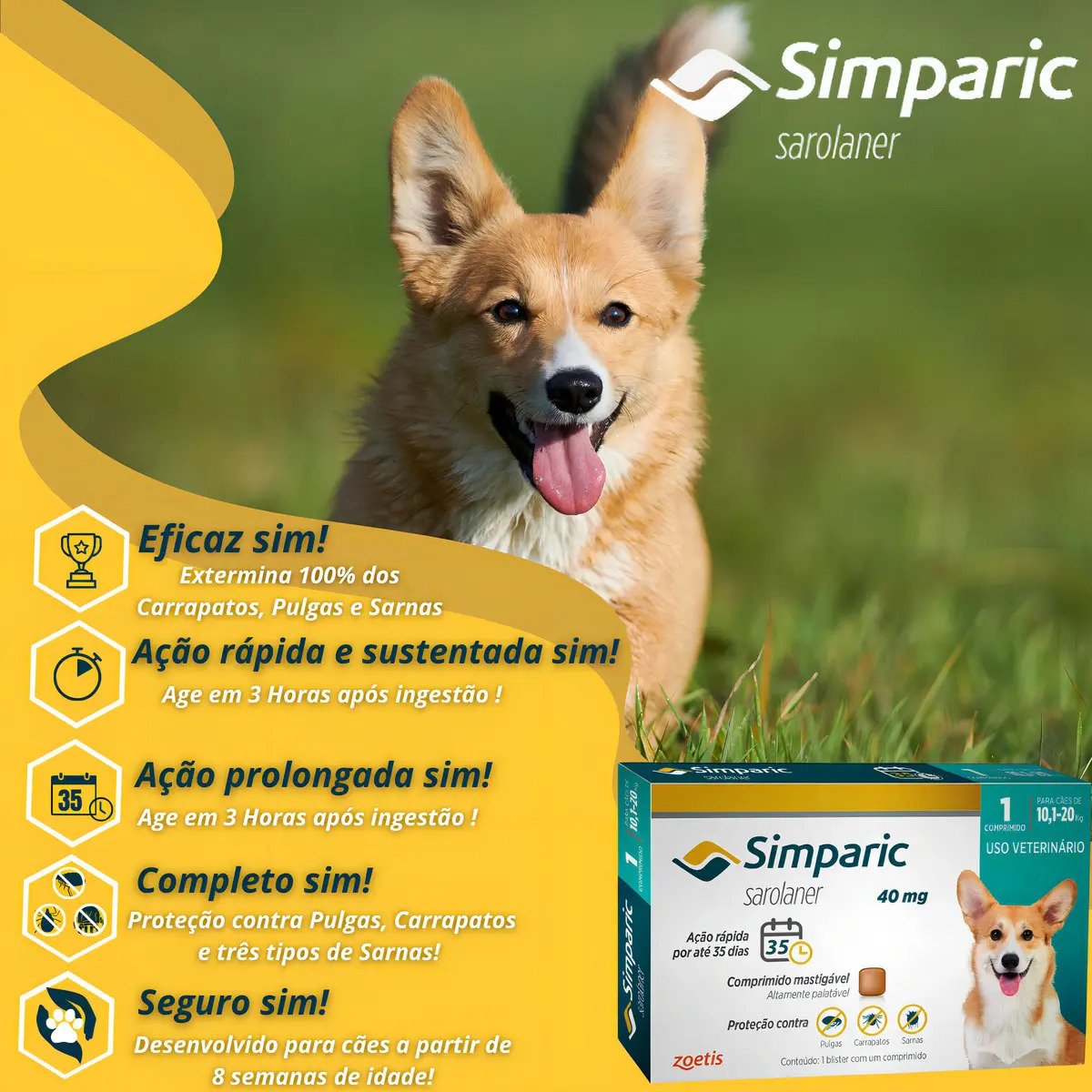 Antipulgas Simparic 80mg (20,1 a 40kg) 1 Comprimido
