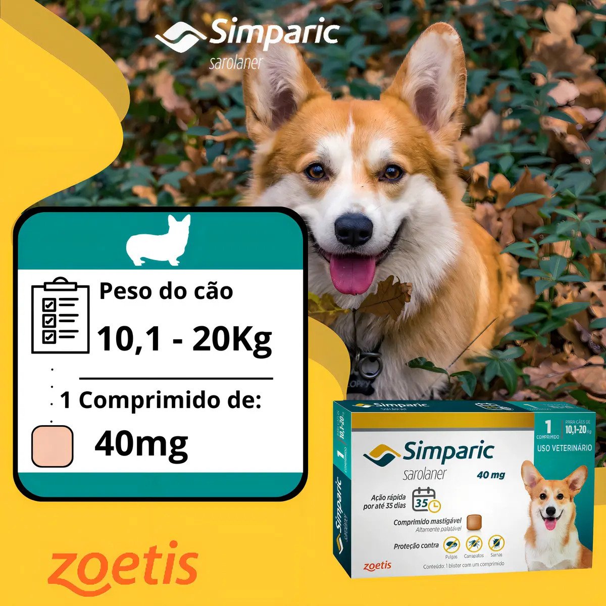 Antipulgas Simparic 80mg (20,1 a 40kg) 1 Comprimido
