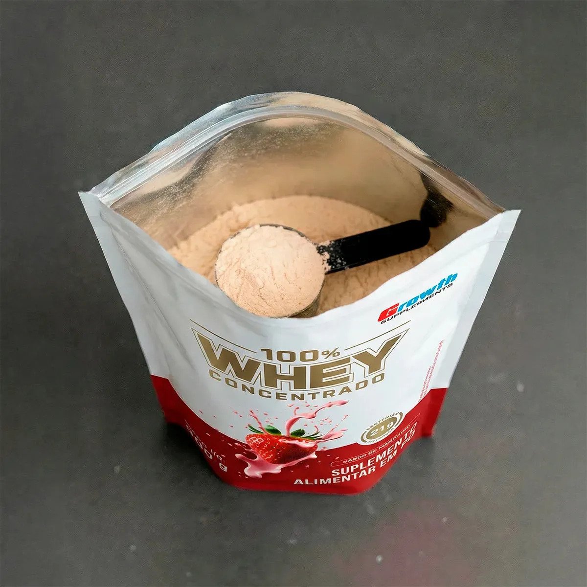 100% Whey Concentrado Growth 900g Morango