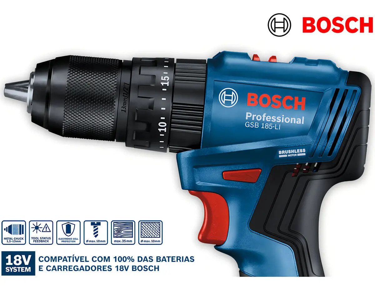 Parafusadeira Furadeira Bosch GSB 185-LI Brushless 18V