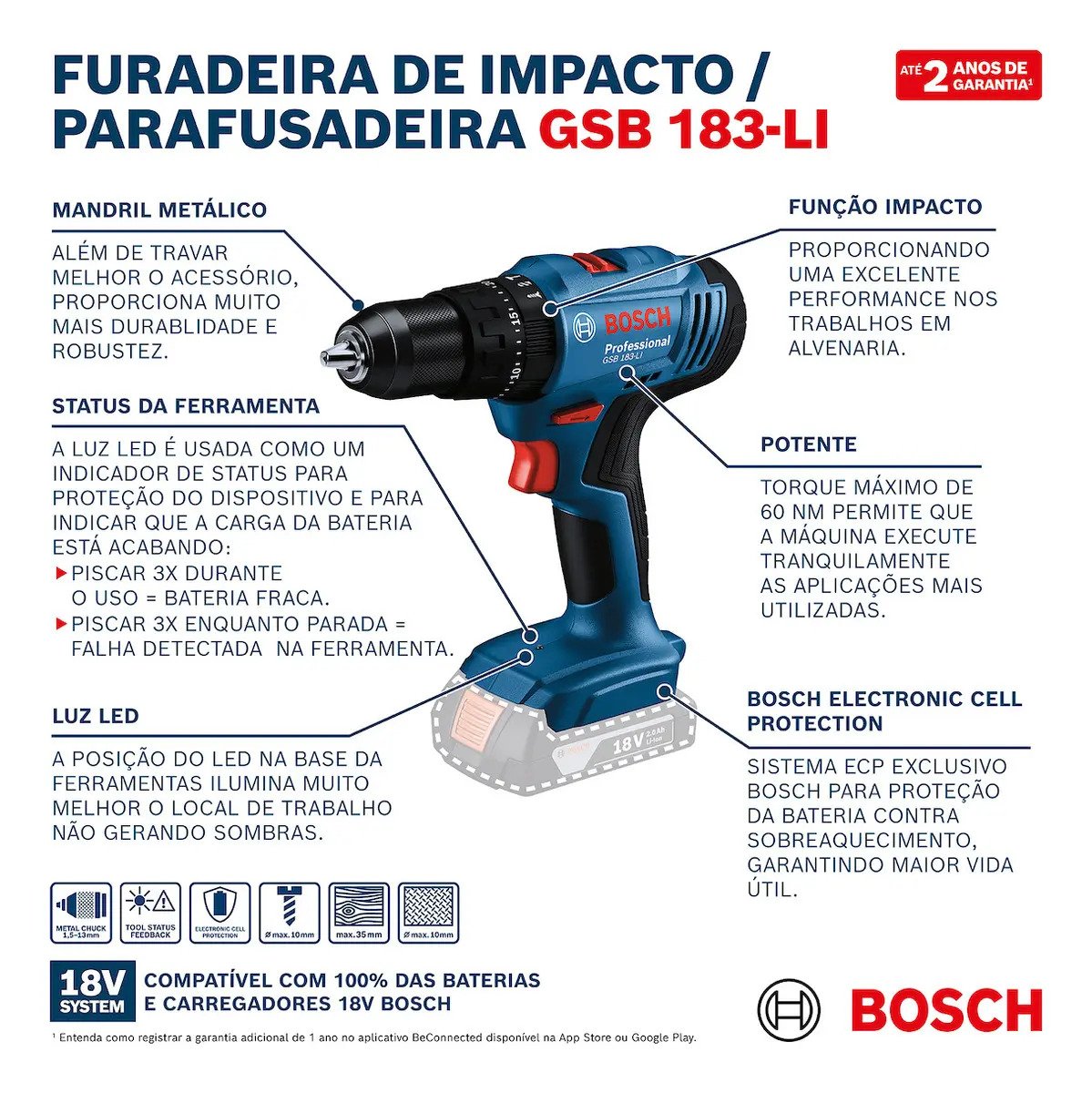 Furadeira Parafusadeira Bosch GSB 183-LI 18V