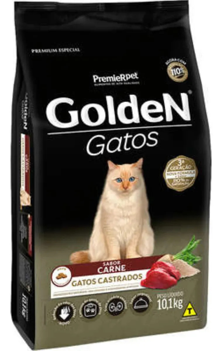 Ração Golden Gatos Castrados Carne 10,1kg