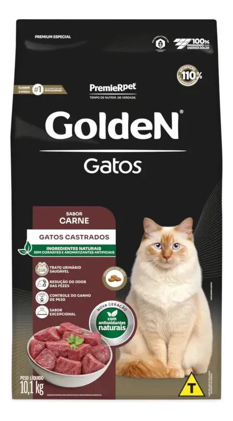 Ração Golden Gatos Castrados Carne 10,1kg