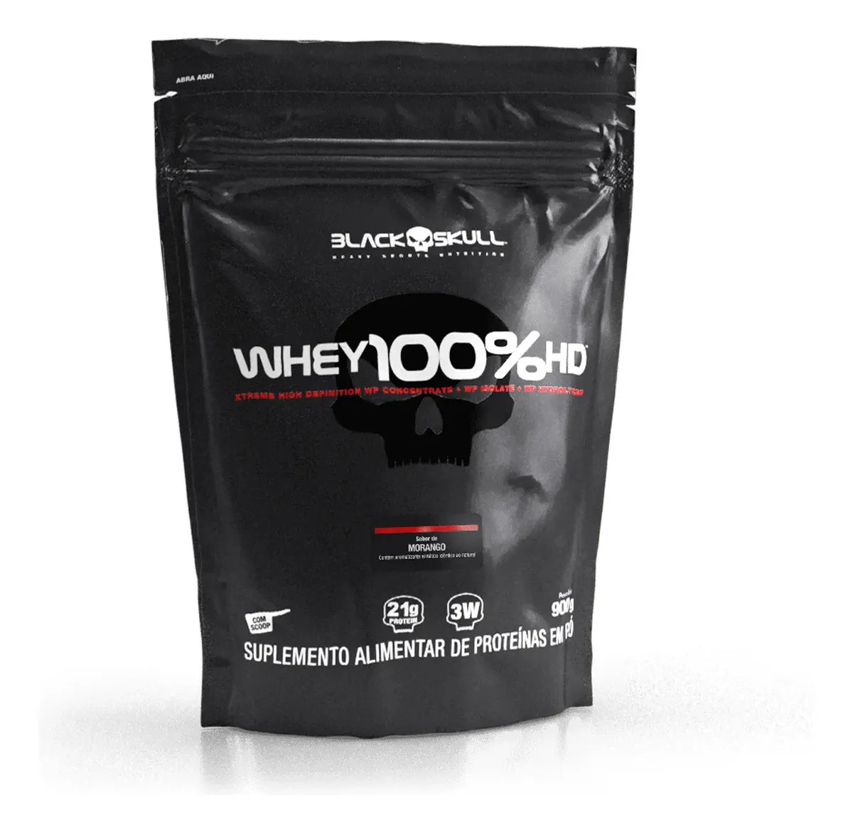 Black Skull Whey 100% HD Refil 900g - Morango