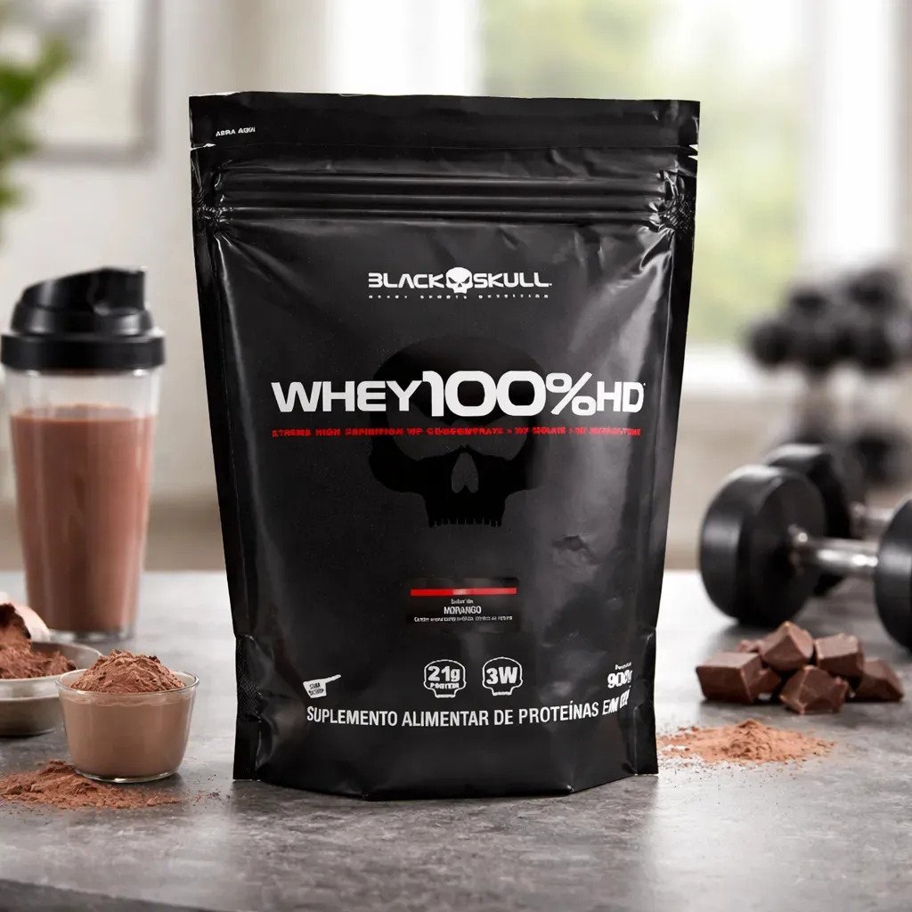 Black Skull Whey 100% HD Refil 900g - Morango