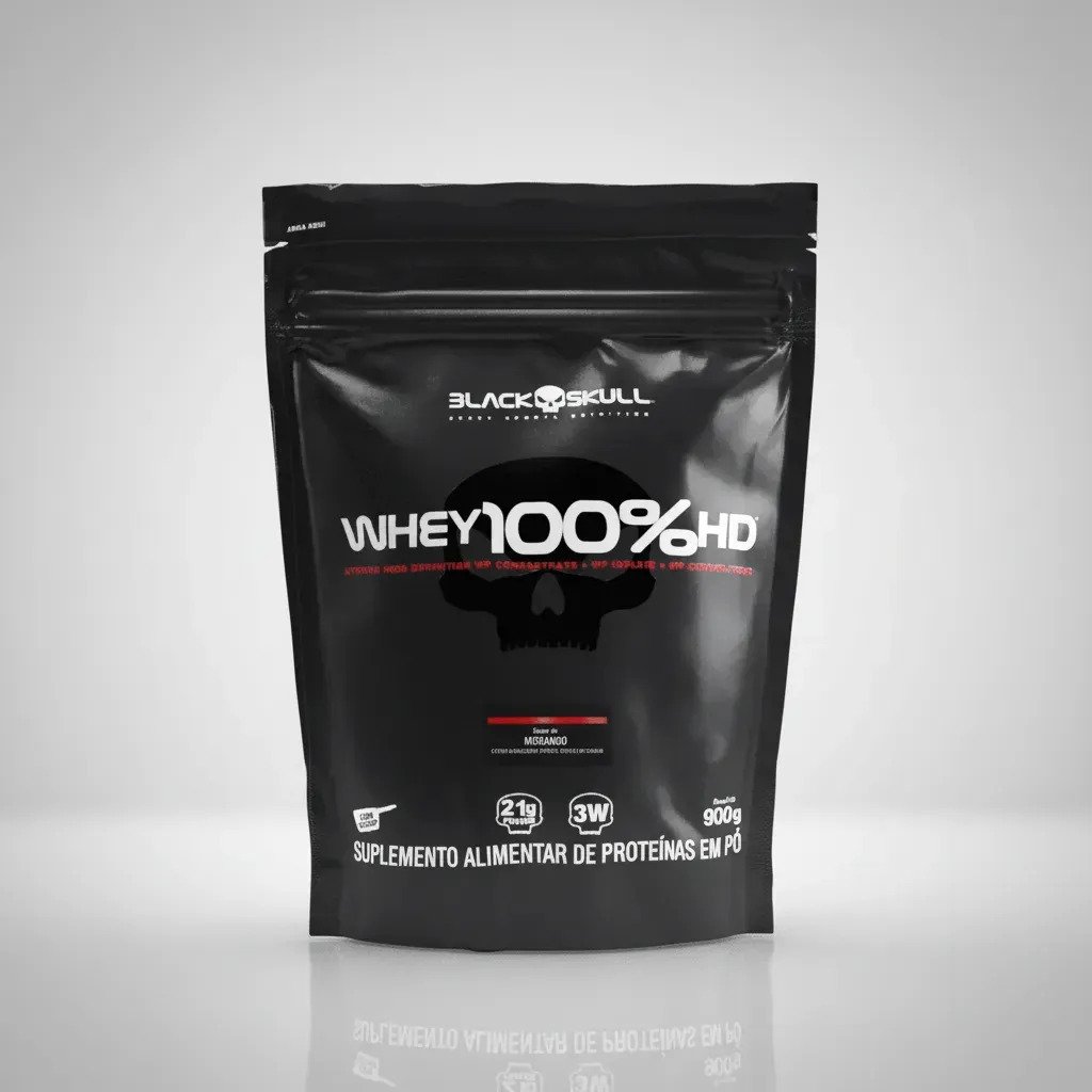 Black Skull Whey 100% HD Refil 900g - Morango